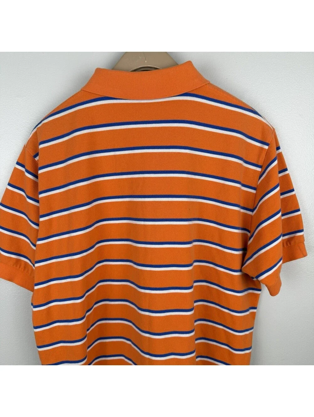 Polo Ralph Lauren Shirt Mens Large Orange Blue White Striped Short Sleeve Vtg L